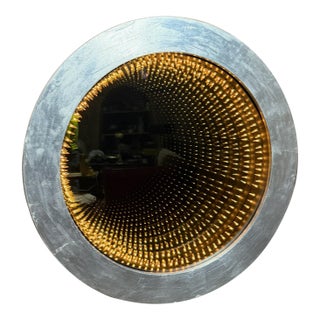 Round Infinity Wall Mirror Featuring a Textured Silver-Finished Frame For Sale