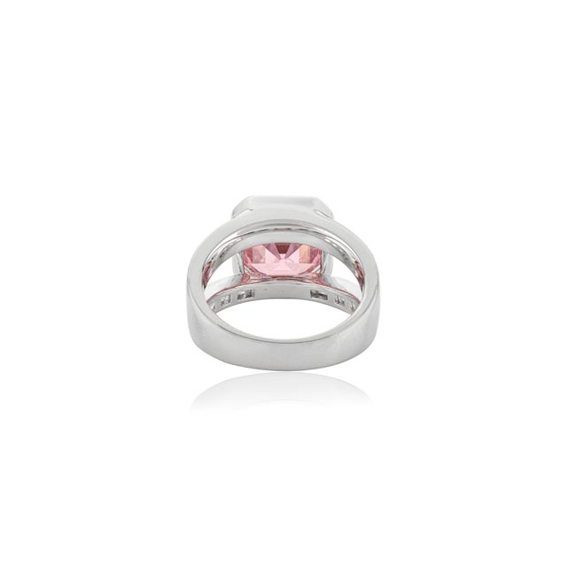 Metal Stunning Pink Zirconia Asscher Cut Solitaire Ring in Ottoman Design for Unisex- Size 7 For Sale - Image 7 of 11