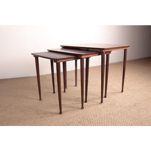 Danish Nesting Tables in Rosewood from Mobelintersia, 1960, Set of 3 For Sale - Image 11 of 18