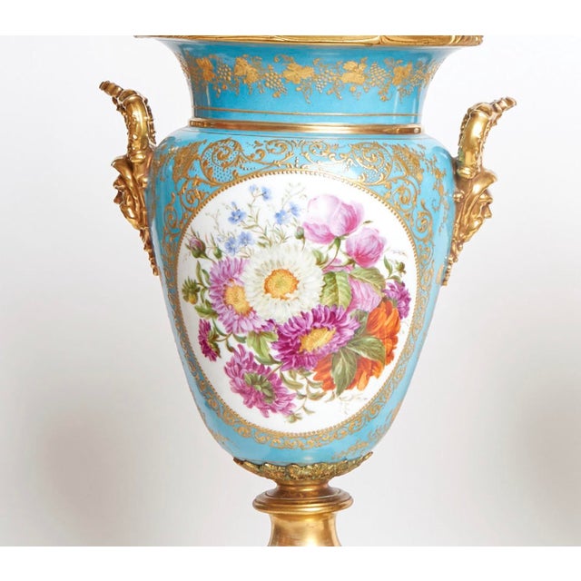 Antique Gilt Bronze Mounted Blue-Ground Jacob Petit Handled Urn, Ca. 1834 For Sale - Image 9 of 12