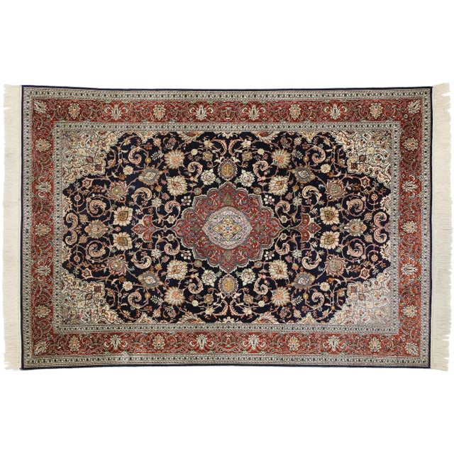 Vintage Persian Kashan Silk Rug - 04'01 X 06'01 For Sale - Image 9 of 10
