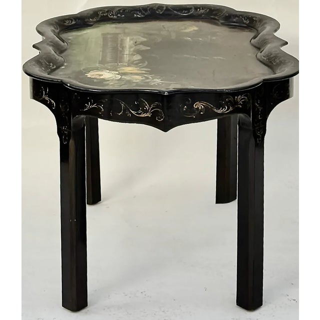 Hand-Painted Tray Table With Peacock & Garden Scene For Sale In New York - Image 6 of 13