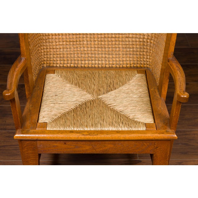 Textile Scottish 1900s Orkney Island Canopy Chair with Hooded Handwoven Straw Back For Sale - Image 7 of 10