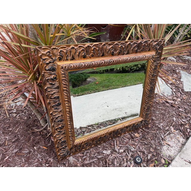Hollywood Regency Vintage Carolina Mirror Company Carved Gilt Framed Beveled Wall Mirror For Sale - Image 3 of 11