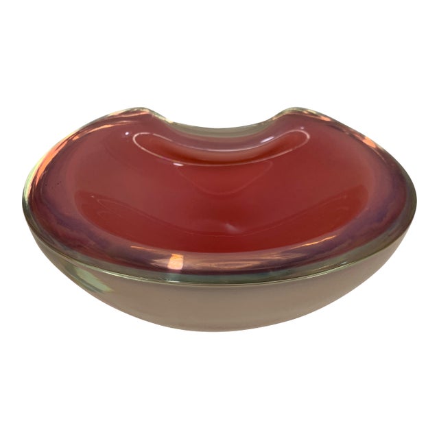 Vintage Seguso Mid-Century Murano Pink & Opaline Cased Glass Biomorphic Bowl For Sale