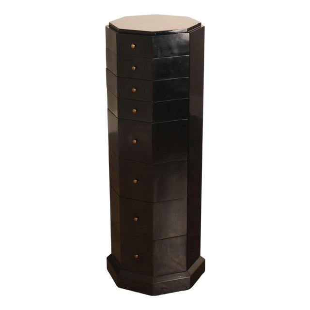 Maitland Smith Black Lacquered Octagonal Jewelry or Lingerie Chest Chest For Sale