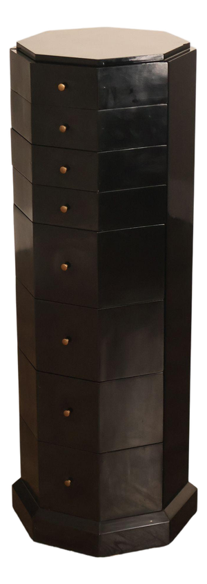 Maitland Smith Black Lacquered Octagonal Jewelry or Lingerie Chest Chest