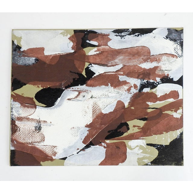 Mid 20th century gouache on paper textural abstract in cocoa brown and white. Unsigned. Unframed, edge wear.