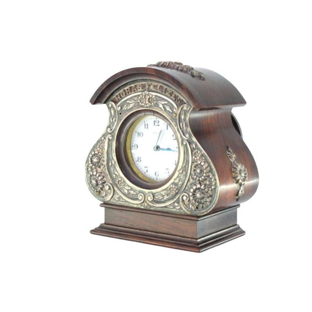 Table Regulator Clock in Rosewood with Silver Applications For Sale - Image 10 of 10