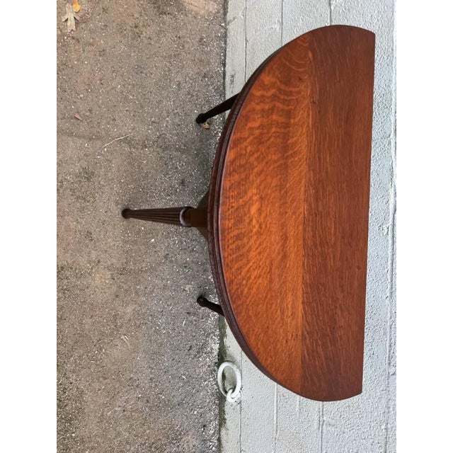 Farmhouse Antique Half Moon Tiger Oak Demi Lune Single Drawer Console Table For Sale - Image 3 of 15