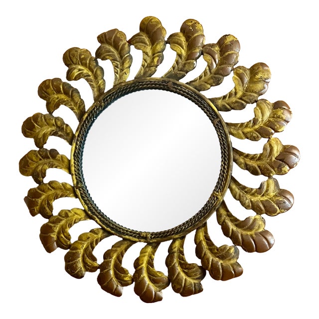 Vintage Gilded Metal Sunburst Mirror For Sale