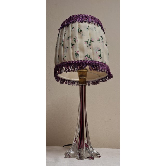 Vintage Belgian Table Lamp with Purple Underlaid Crystal Glass Base and Matching Handmade Fabric Shade from Lamplove, 1970s For Sale - Image 6 of 11