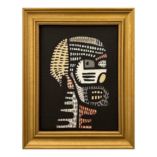 Original Contemporary Patchwork Style Framed Skull Painting For Sale