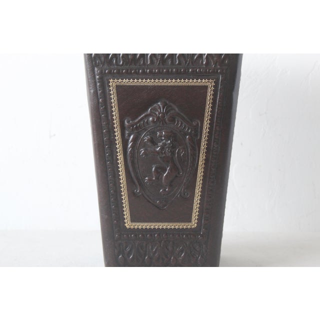Vintage Italian Embossed Faux Leather Wastebasket For Sale In Miami - Image 6 of 12