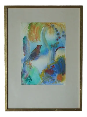 Frideborg Bryth, Animal Scene, Watercolor, 1961, Framed