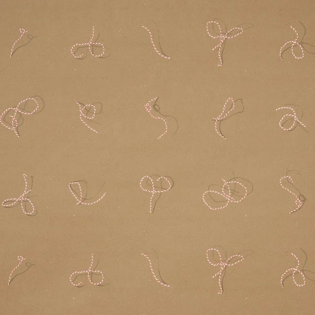 Sample - Schumacher Butcher String Wallpaper, Red & White on Brown For Sale