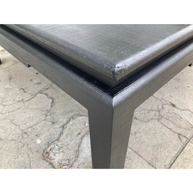 Van Horn Linen Wrapped Asian Style Coffee Table in Satin Black Lacquered Finish For Sale - Image 9 of 12