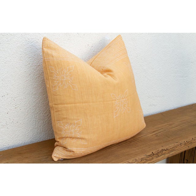 Large 24" Sunburst Yellow Jaipur Blockprint Linen Pillow Cover For Sale - Image 4 of 7