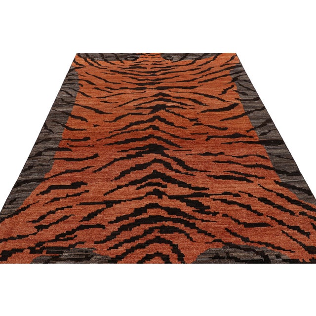 2010s Rug & Kilim’s Contemporary Tiger Skin Rug in Orange With Black and Brown Stripes For Sale - Image 5 of 7