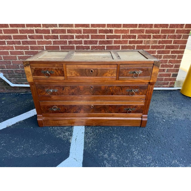 Antique Victorian Eastlake Solid Wood and Burledwood Marble Dresser With Knapp Joint For Sale - Image 17 of 17