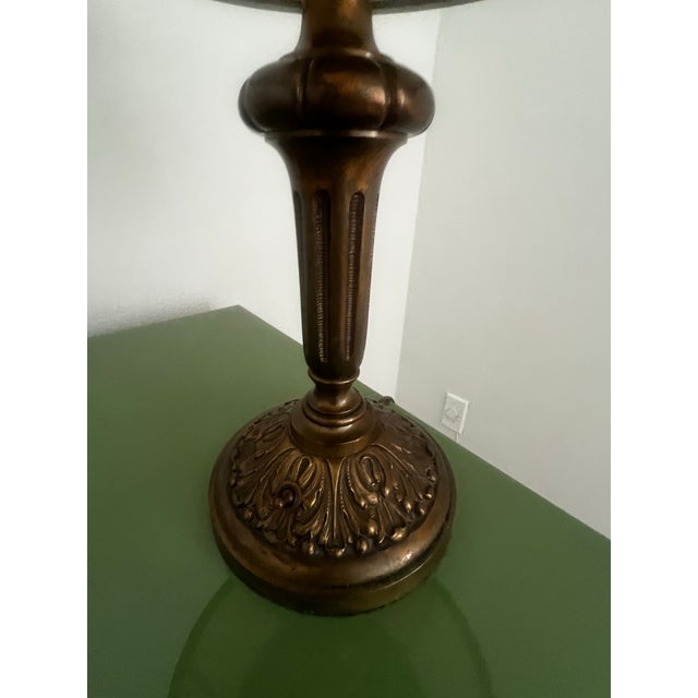 Art Nouveau Substantial Antique Bronze Table Lamp, Original Vellum Shade, Rewired, Circa 1930s For Sale - Image 3 of 4