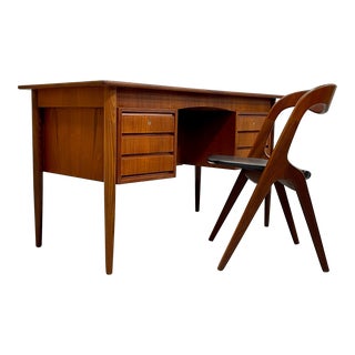 Danish Mid Century Modern Teak Double Sided Desk + Bookcase, 1960's For Sale