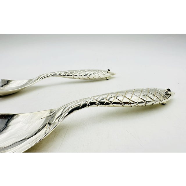 1980s Emilia Castillo for Los Castillo Taxco Silver Plate Fish Salad Serving Set - a Pair For Sale - Image 11 of 14