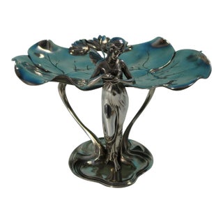 Art Nouveau WMF Fairy With Dove, Lily Visiting Card Tray For Sale