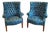 Mid Century Tufted Leather Wingback Chairs, Pair For Sale