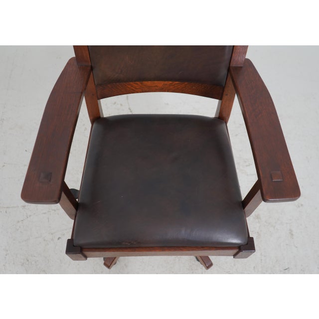 Stickley Mission Oak Leather Desk Chair For Sale - Image 11 of 18