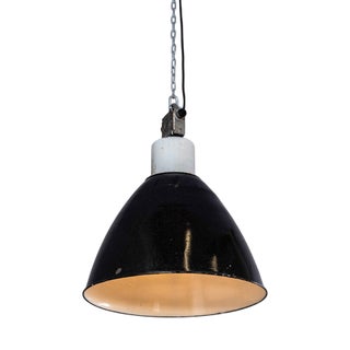 Large Industrial Black Enamel Pendant Lamp, 1960s For Sale