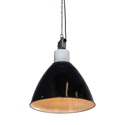 Large Industrial Black Enamel Pendant Lamp, 1960s For Sale