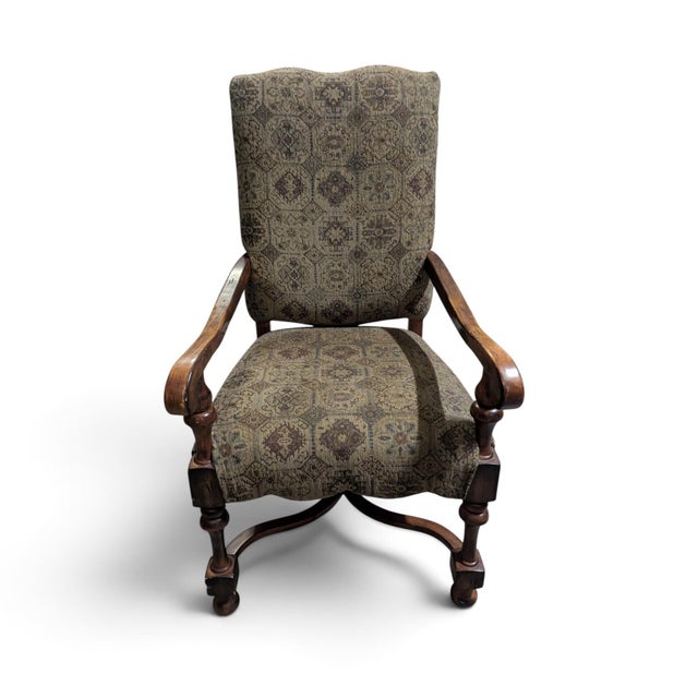 Early 20th Century Louis XIII-Style High-Back Wood Armchair With Tapestry Upholstery For Sale - Image 9 of 13