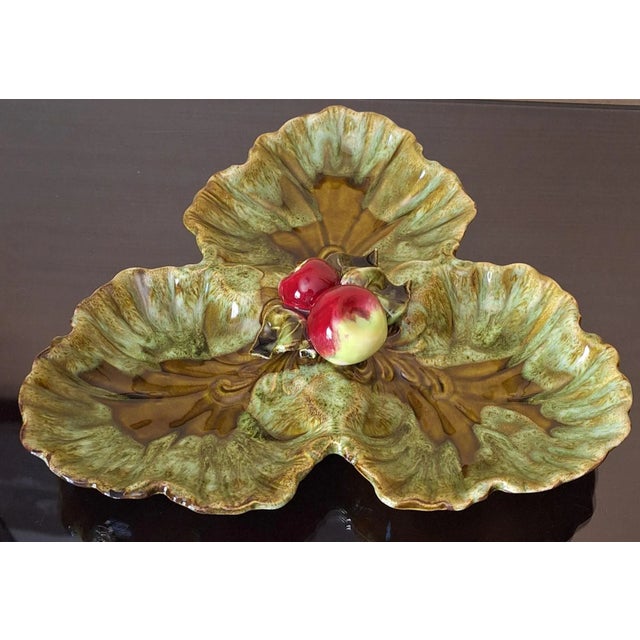 1970s LastChance!1970's Majolica Style California Pottery Serving Plate in Moss Green For Sale - Image 5 of 10