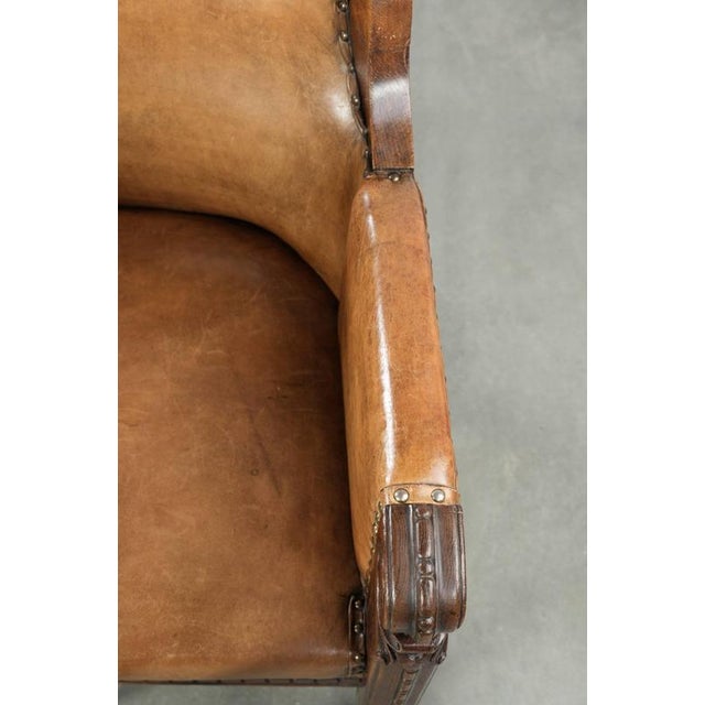 Brown Antique Armchair in Sheepskin and Wood For Sale - Image 8 of 13
