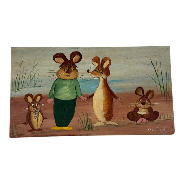 Vintage Folk Art Wall Art, Hand Painted For Sale