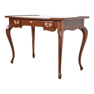 Baker Furniture French Provincial Louis XV Carved Cherry Wood Writing Desk, Newly Refinished