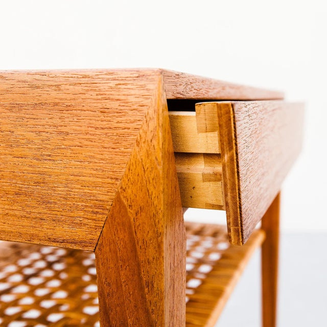 Wood Restored Teak & Cane Side Table / Nightstand by Haslev, Denmark 1960s For Sale - Image 7 of 14