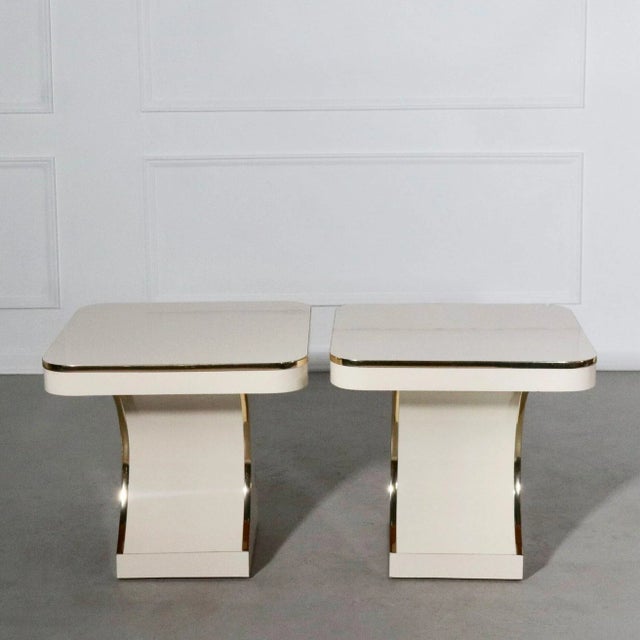 Karl Springer Sculptural Laminate and Brass Side Tables After Karl Springer - a Pair For Sale - Image 4 of 12