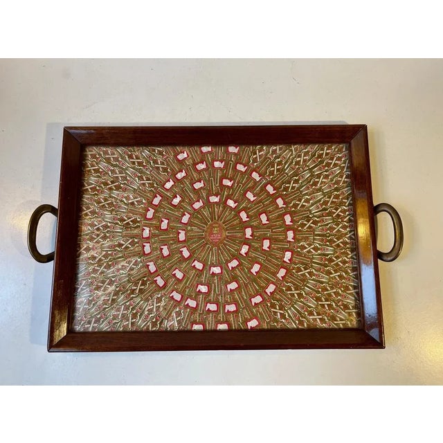 Antique Mahogany Serving Tray with Cuban Cigar Bands, 1920s For Sale - Image 4 of 10