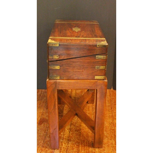 English Circa 1840 English Lap Desk Writing Box on Custom Side Table Stand For Sale - Image 3 of 12