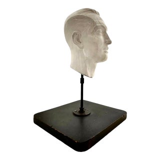 Mid Century Bust Male Model Head Sculpture on Wooden Base For Sale