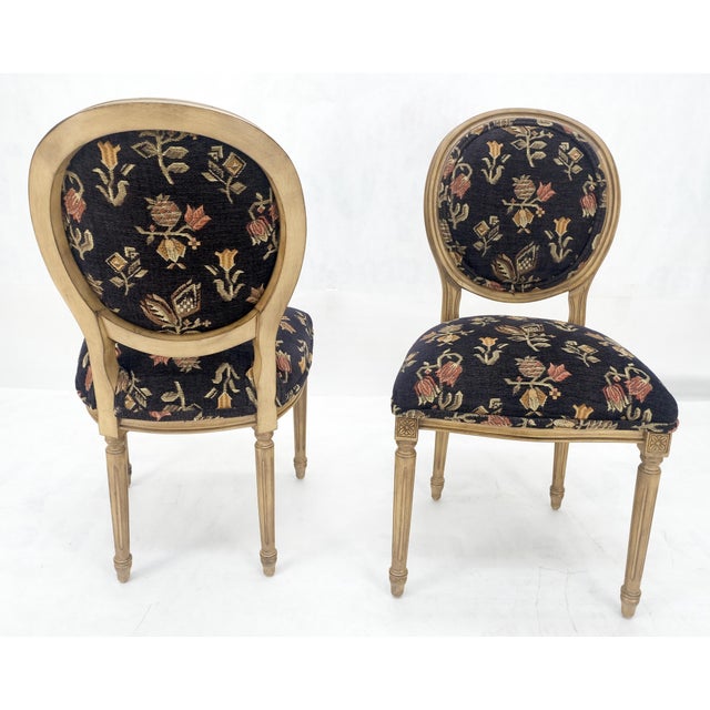 Set of 4 Floral Tapestry Style Upholstery Oval Back Louis XIV Dining Chairs For Sale - Image 6 of 6