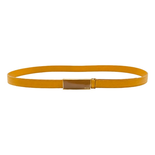 Vintage Prada Leather Belt With Enamel Logo Buckle - Made in Italy For Sale