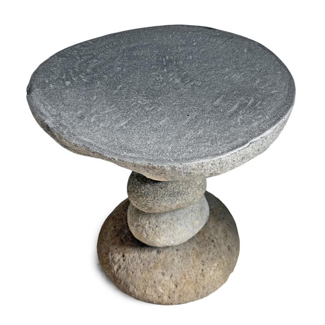 Contemporary River Rock Stacked Vintage Outdoor Stool Side Table For Sale - Image 3 of 8