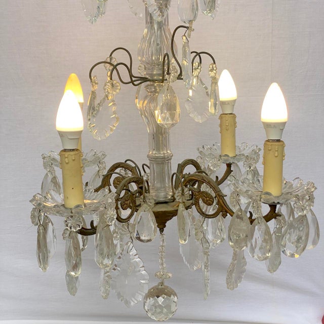 Antique Bohemian Crystal Chandelier, 1890s, in Worn conditions. Designed before 1890 Up to 250V (Europe/UK Standard).The...
