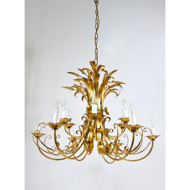 Gold Hollywood Regency Wheat Floral Bouquet Gilt Iron Chandelier by Hans Kögl, 1970s For Sale - Image 8 of 18