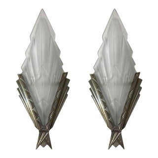 French Art Deco Wall Sconces Signed by Degue - a Pair For Sale