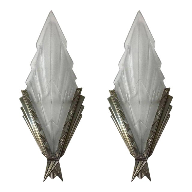 French Art Deco Wall Sconces Signed by Degue - a Pair For Sale