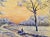 Traditional Snowy Winter Landscape With Lavender Snow Covered Trees and Coral Sky For Sale - Image 3 of 5